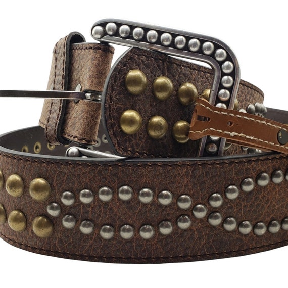 Ariat Brown Pebbled Leather Belt Gold & Silver St… - image 2