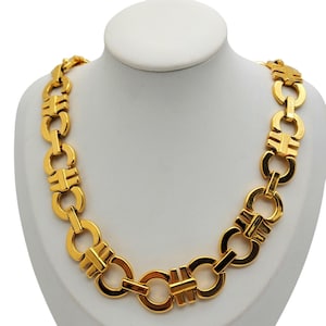 80s Napier Gold Choker Necklace Bold Link Statement Chain Designer Retro Chunky