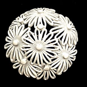 Monet White Enamel Dome Brooch Pin Flower Power Bouquet Statement Vintage Summer