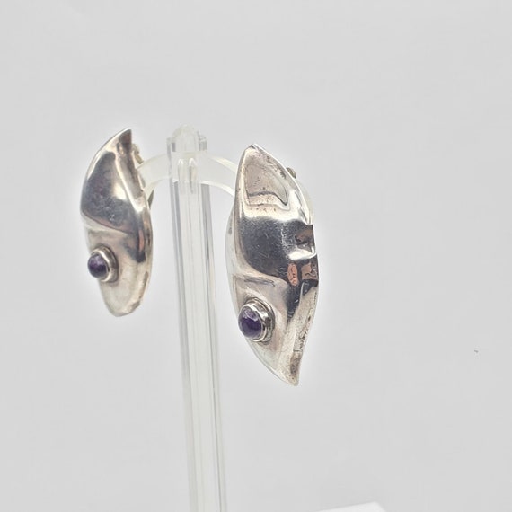 Taxco Sterling Puffy Amethyst Earrings Clips Mode… - image 7