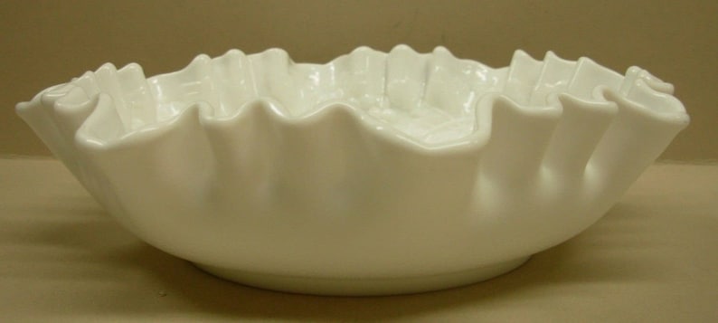 White Glass Crimped Bowl Imperial Glass Vintage Grape Pattern Dish