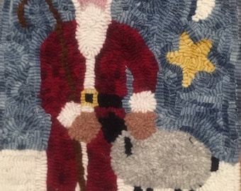 Primitive rug hooking kit, Santa with Sheep, Christmas, gift, linen, wool