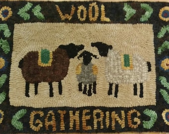 Primitive rug hooking kit, hooked, wool gathering, linen, wool
