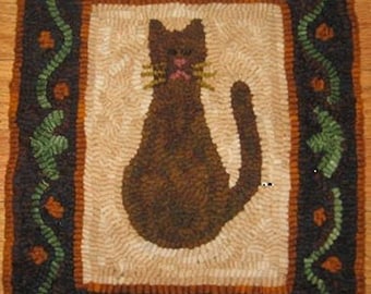Primitive rug hooking kit, hooked, kitty cat, linen, wool