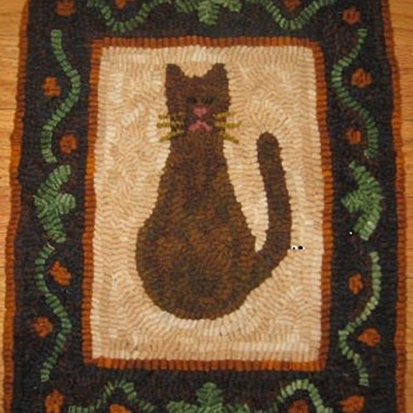 Primitive rug hooking kit, hooked, kitty cat, linen, wool