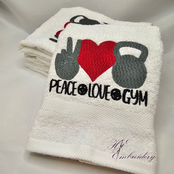 Embroidered Gym Hand Towel Workout Fitness Gym Sweat Towel Gift Peace Love  & Gym 