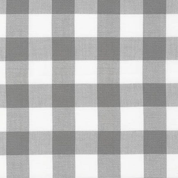 Grey One Inch Plaid Woven Fabric from Robert Kaufman. Carolina Gingham 1" - Gray White Check Checkers - 100% cotton. P-9811-12