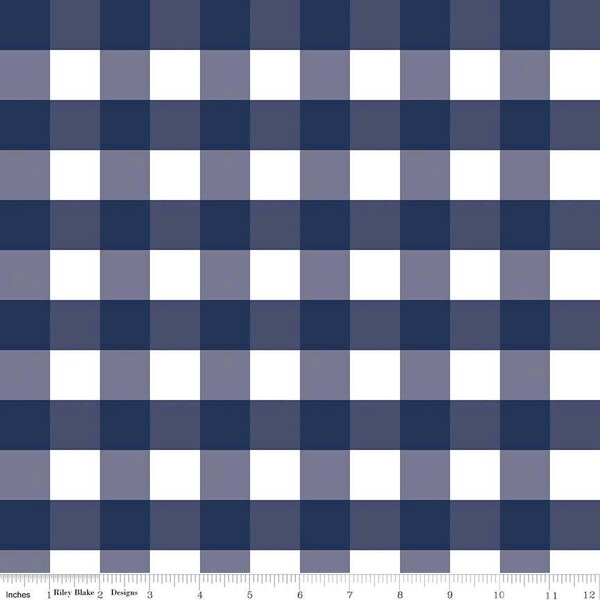 Navy Large (1 inch) Gingham Fabric by Riley Blake.  Navy Blue Checker Check fabric.  100% cotton c355