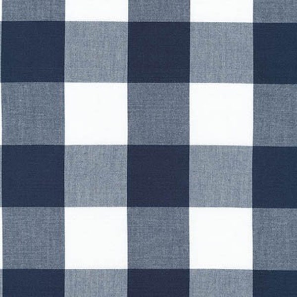 Navy Blue Medium Two Inch (2 inch.) Carolina Gingham Woven Fabric by Robert Kaufman. Navy Blue Check Checker.  100% cotton P-16725-9