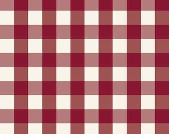 END-OF-BOLT 30"X44" - Christmas Fabric "Winterberry Check Red" by My Mind's Eye for Riley Blake - Red Checker on Off-White. 100% cotton