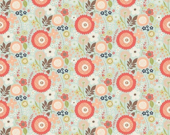 Deer Floral Fabric - "Woodland Spring Floral Aqua" - Woodland Spring Collection by Design by Dani for Riley Blake -100% cotton -C9332-AQUA