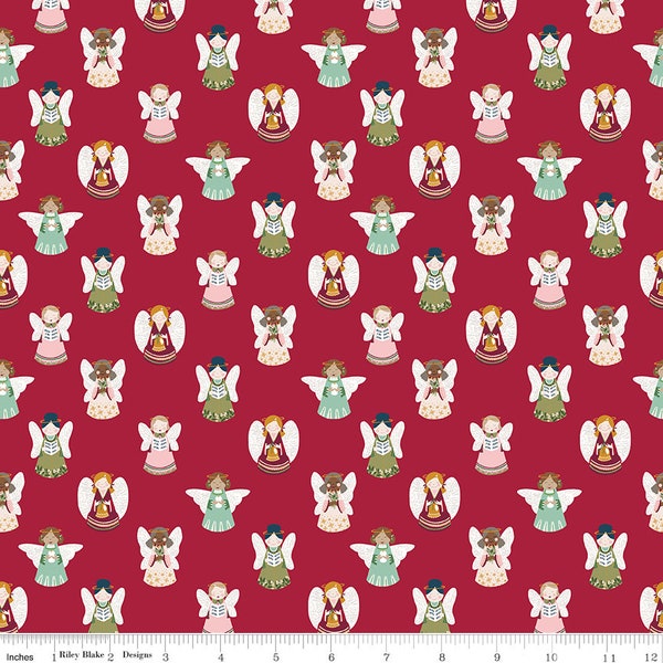 Christmas Fabric - Angels Red -  Christmas Village by Katherine Lenius for Riley Blake - 100% cotton. C12244 Red