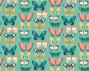 Butterfly Fabric - "Flutter Sea Glass" from Midsummer Meadow Collection by Katherine Lenius for Riley Blake Designs. 100% cotton - C9812