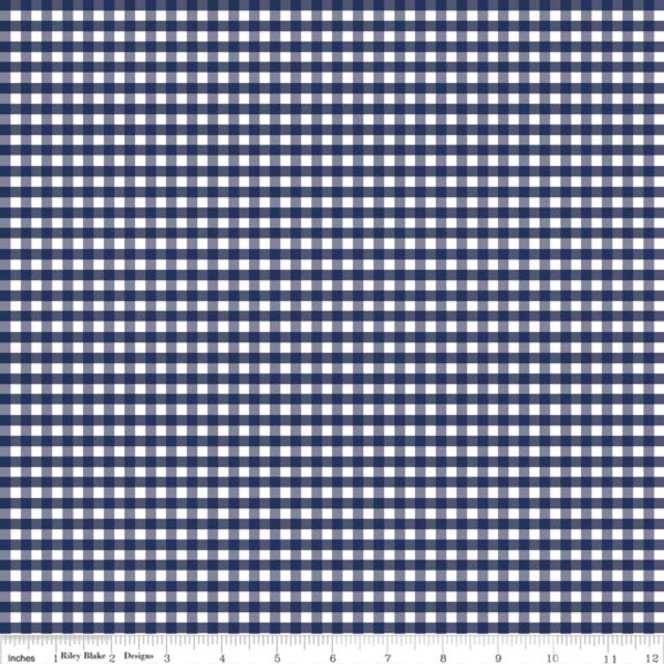 Navy Blue Small (1/8 inch. )Gingham Fabric by Riley Blake. Perfect for baby, nursery, quilts & more.  100% cotton c440-21