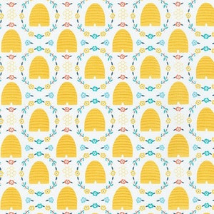 Bees Knees Fabric by Andie Hanna for Robert Kaufman. Yellow Honeycomb Hive on White - 100% cotton. AHE-19641-192