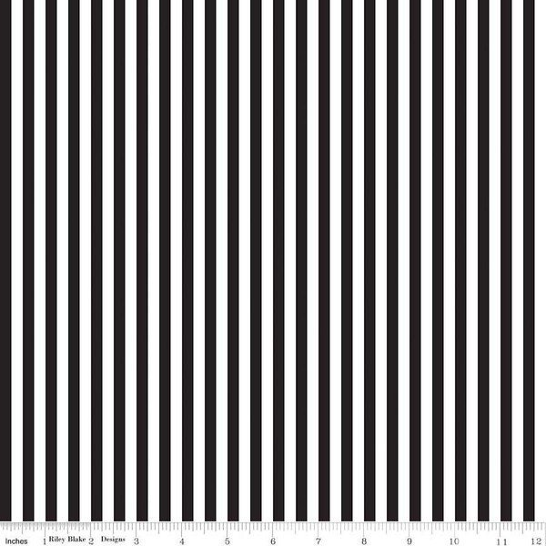 Black Stripe Fabric  - Riley Blake - Black and White Quarter Inch (1/4 Inch) Stripes - 100% cotton.  C555 - Select Your Length by the Yard