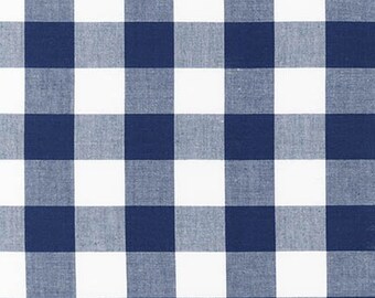 Navy Blue Medium One Inch (1 inch.) Carolina Gingham Woven Fabric by Robert Kaufman. Navy Blue Check Checker.  100% cotton P-9811-9