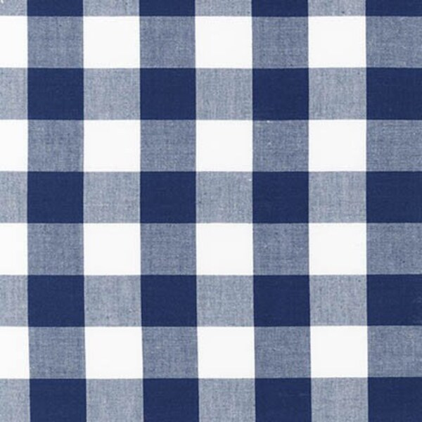 Navy Blue Medium One Inch (1 inch.) Carolina Gingham Woven Fabric by Robert Kaufman. Navy Blue Check Checker.  100% cotton P-9811-9