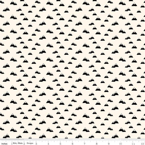 Wild at Heart Fabric - "Mountains Cream" Fabric by Lori Whitlock for Riley Blake - Red Black White Woodland - 100% cotton - C9823-Cream