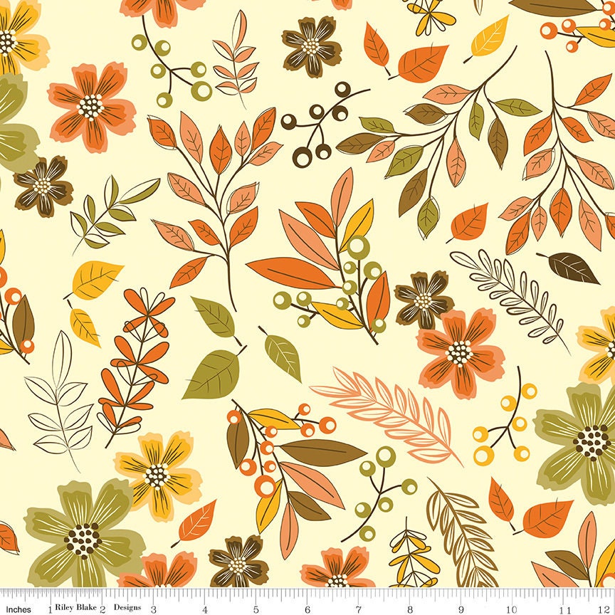 Autumn Fields Quilt Fabric - Sunflowers in Ivory/Green - SRKM-21573-15 IVORY