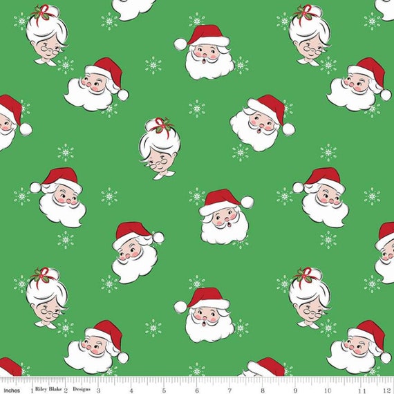 C9610 Mint Santa Claus Fabric 12 yard Per Order Christmas Fabric 100/% Quilting Cotton Fabric Riley Blake Mrs Claus Snowflakes