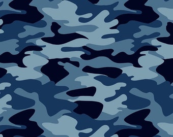 Camoflauge Fabric - "Camo Blue" from Nobody Fights Alone Collection from Riley Blake Designs. First Responder - 100% cotton - C10420 Blue