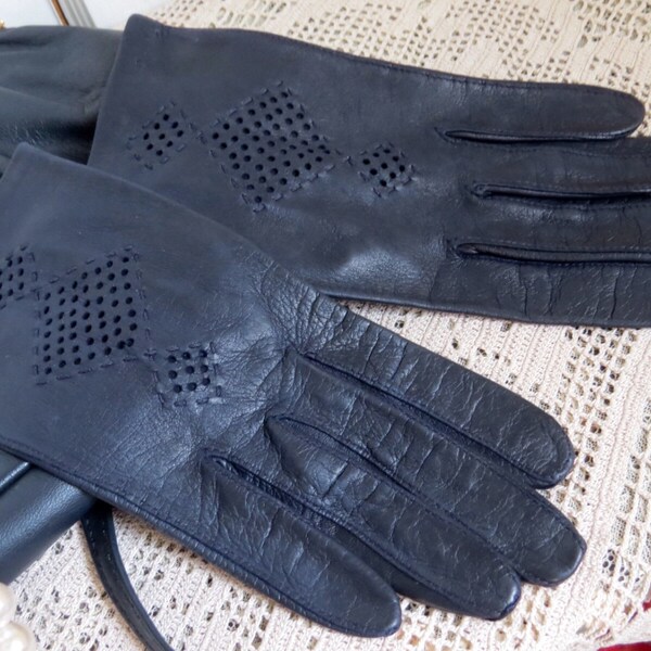 Vintage Navy Leather Fashion Driving Gloves Wedding Accessories Bridesmaid