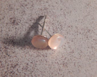 Round Pink Stud Earrings Post Earrings With Sterling Silver Backs