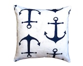 Euro Sham: Nautical Pillows Navy Blue Anchors Throw Zipper Pillow cover 24x24 or 26x26 inches
