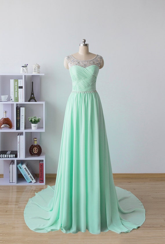 long prom dress chiffon formal dress mint homecoming dress | Etsy