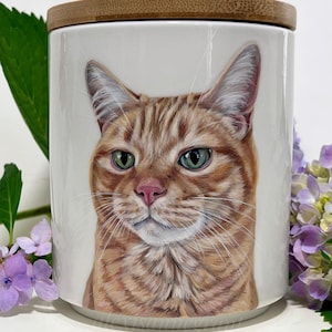Hand Painted Pet Portrait Urn: Custom Dog & Cat Memorial for small/medium pets (18lbs)