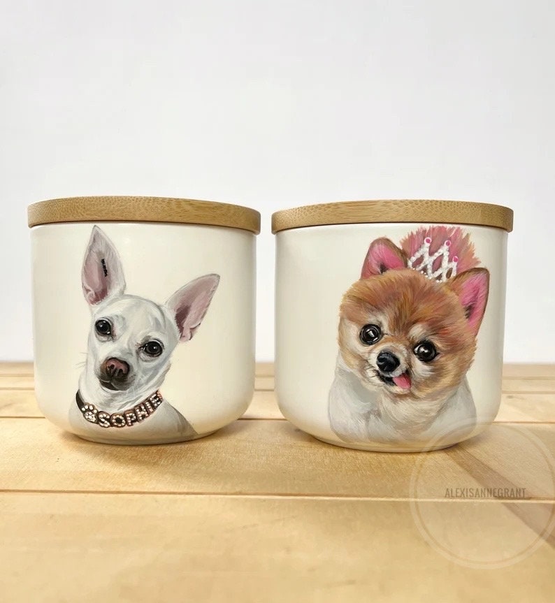 Pet Portrait Urn, Hand Painted, Ceramic Jar with Wood Lid, small pet up to 10lbs image 9