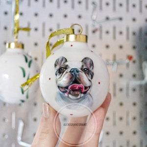 Custom Ornament, Pet Portrait, Dog Bauble, Dog Portrait, Cat Mom Gift, Wedding Gift, Bridal Shower Gift, Painted From Photo, Holiday Gifts image 1