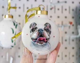 Hand-Painted Pet Portrait Ceramic Ornament, Custom Dog Cat Bauble, Photo Art