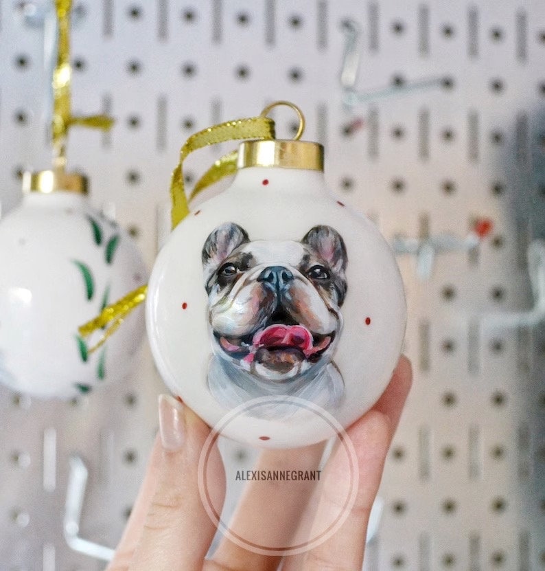 Custom Ornament, Pet Portrait, Dog Bauble, Dog Portrait, Cat Mom Gift, Wedding Gift, Bridal Shower Gift, Painted From Photo, Holiday Gifts image 1