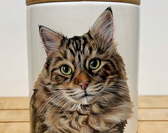 Cat portrait urn, pet portrait, hand painted, art from photo, urns and memorials, portrait from photo, honors and tributes, small up to 18lb