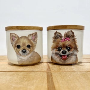 Pet Portrait Urn, Hand Painted, Ceramic Jar with Wood Lid, small pet up to 10lbs image 2