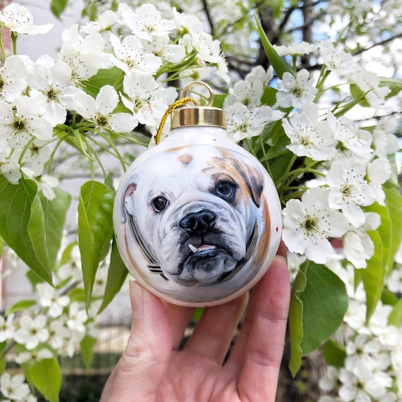 Christmas Ornament, Custom Pet Portrait, Hand Painted Bauble, Father&#39;s Day Gift, Sentimental Gift, Gift for Her, Dog Moms, Cat Moms