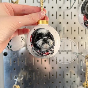 Custom Ornament, Pet Portrait, Dog Bauble, Dog Portrait, Cat Mom Gift, Wedding Gift, Bridal Shower Gift, Painted From Photo, Holiday Gifts image 2