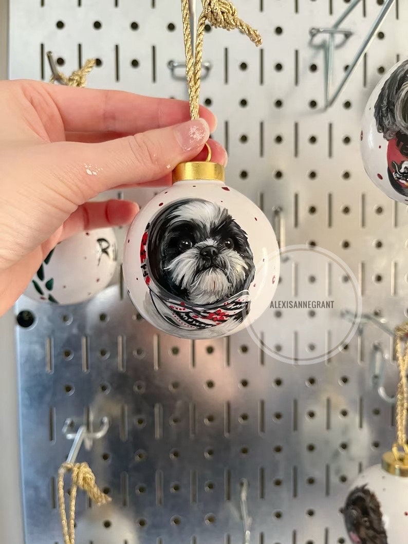 Custom Ornament, Pet Portrait, Dog Bauble, Dog Portrait, Cat Mom Gift, Wedding Gift, Bridal Shower Gift, Painted From Photo, Holiday Gifts image 2