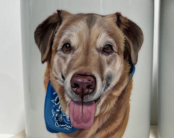 Custom Dog Portrait Urn – Hand-Painted Ceramic Memorial Keepsake (Up to 60lbs)