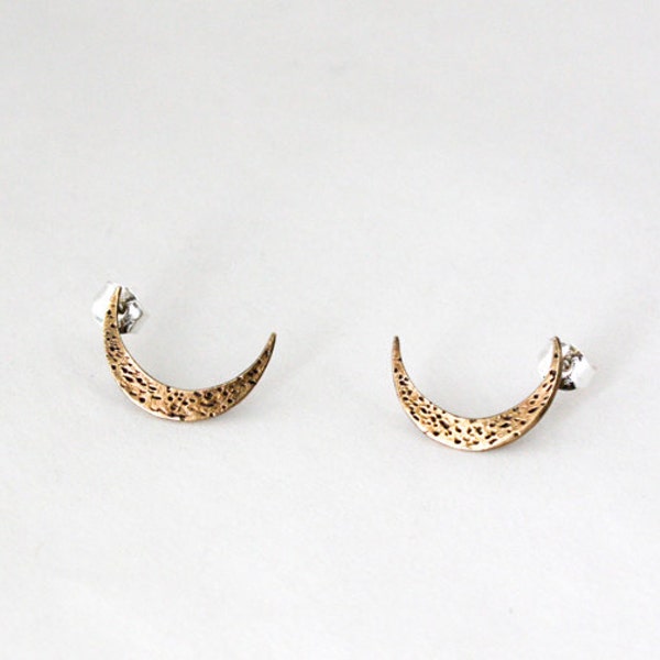 Crescent Moon stud earrings- Brass