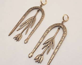 LIMITED EDITION Tulip & Snake Dangle Earrings in bronze