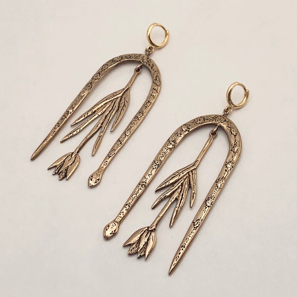 Limited Edition Tulip & Snake Dangle Earrings in bronze