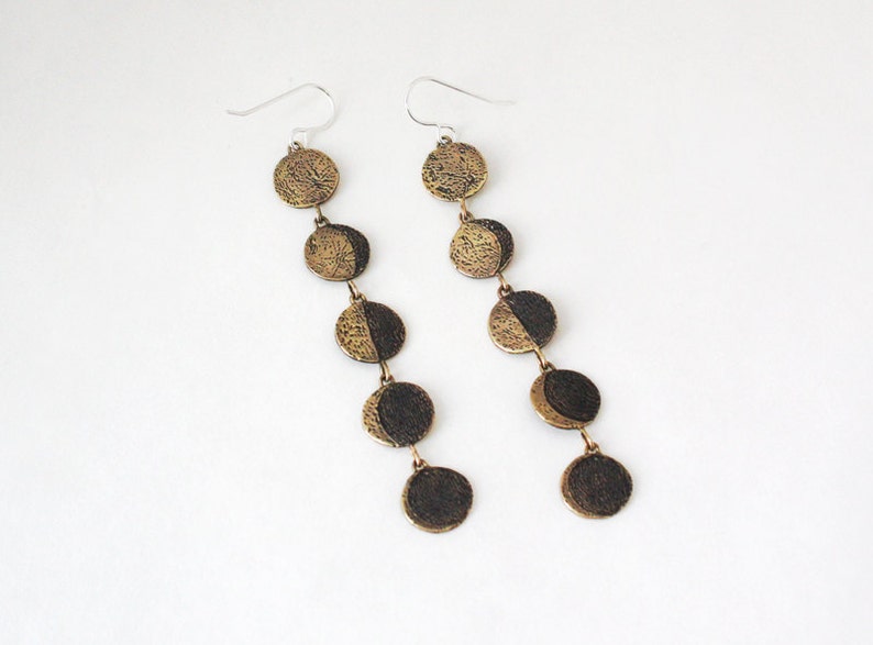 Moon Phase dangle earrings Brass image 1