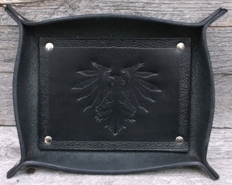 Leather Valet Tray Handmade with German Eagle BLACK