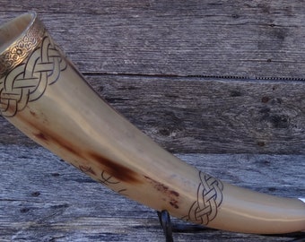 Viking Drinking Horn --Helm of Awe--18" Long 22 ounce Horn-#1619