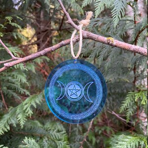 Yule Ornament - Light Blue Triple Moon with Pentagram