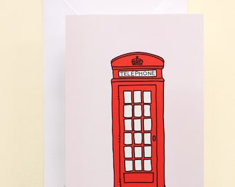 Tarjeta de felicitación con cabina telefónica de Londres: icono rojo, fabricada en Inglaterra