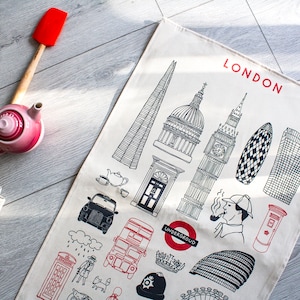 London Organic Cotton Tea Towel: Illustrated Landmarks